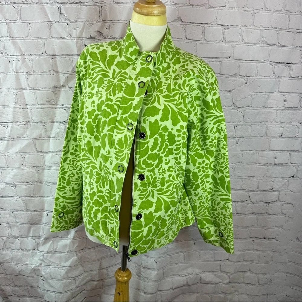 coldwater creek bright green denim jacket sz medium boho western cottage